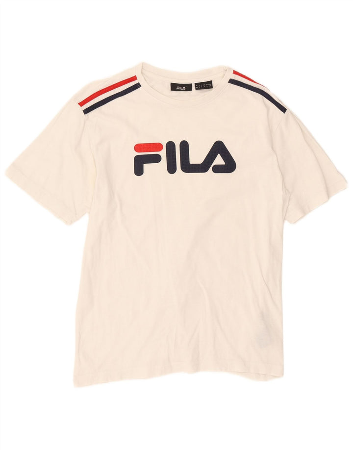 Fila Herre Grafisk T-Shirt Top Lille Hvid Bomuld