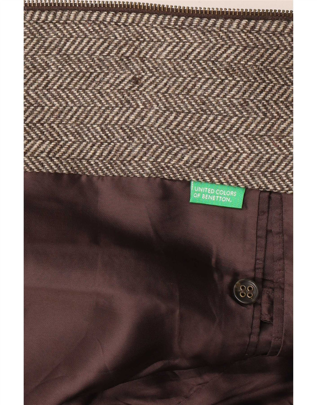 Benetton Herre Blazer Jacket UK 38 Medium Brown Herringbone