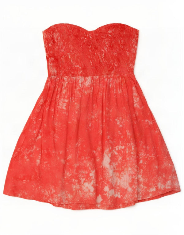 Topshop Dame Stropløs Kjole UK 12 Medium Red Tie Dye Viscose
