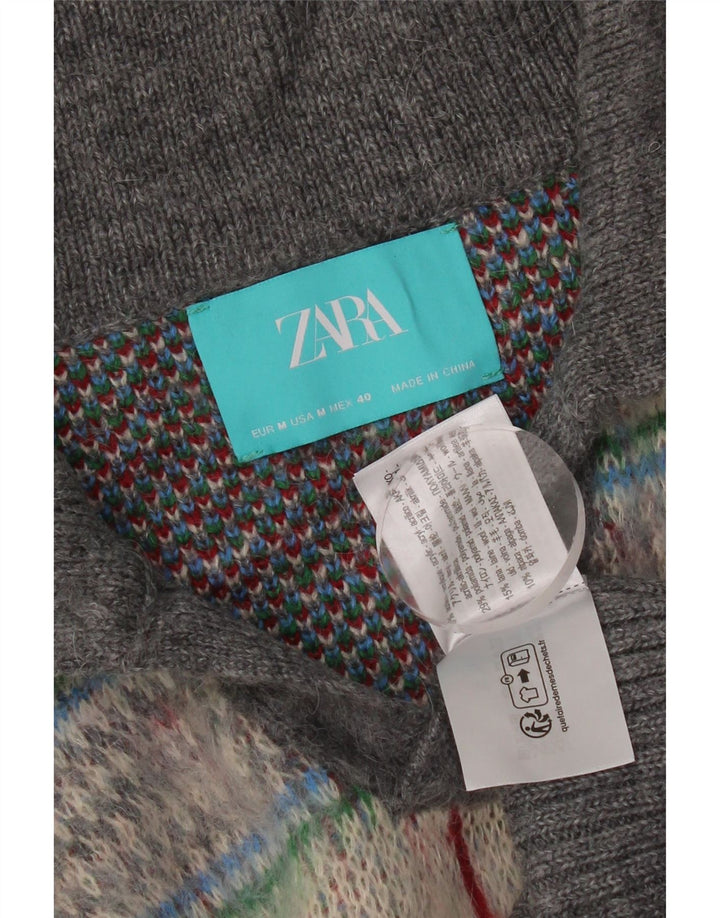 Zara Dame Oversized Crop Polo Neck Jumper Sweater UK 14 Medium Grey Check