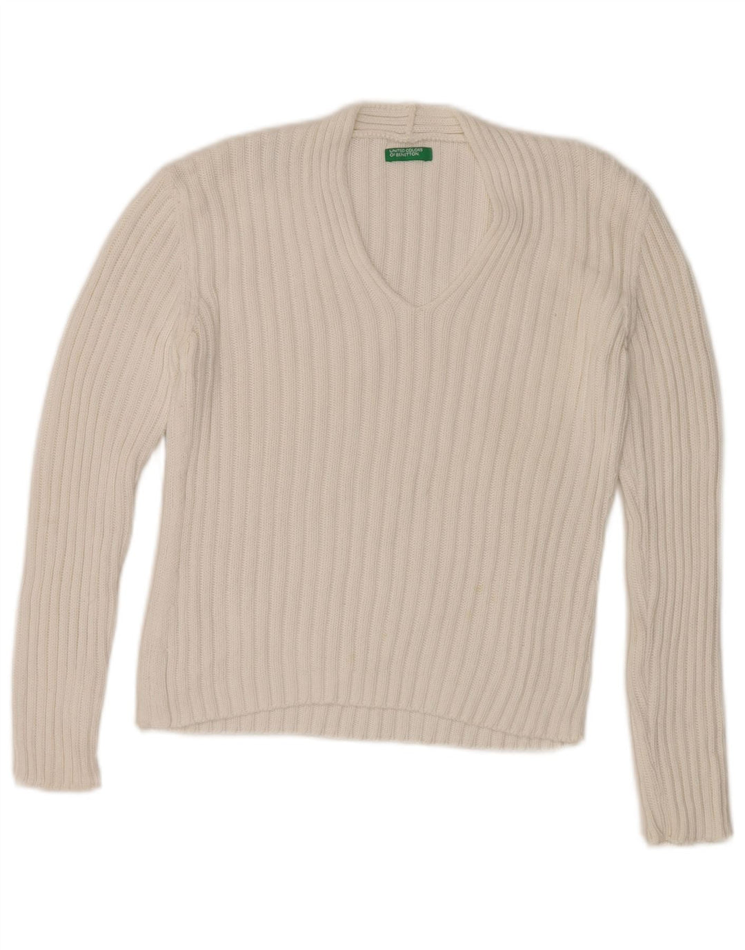Benetton Dame V-hals sweater UK 10 Lille hvid bomuld