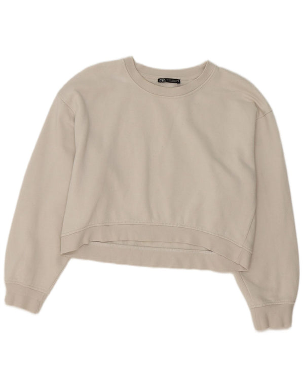 Zara Womens Crop Sweatshirt Jumper UK 14 Medium Off White Bomuld