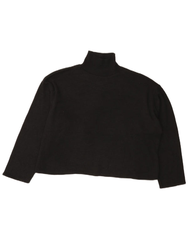 Zara Womens Crop Oversized Turtle Neck Jumper Sweater UK 14 Large Black