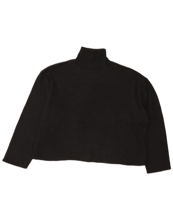 Zara Womens Crop Oversized Turtle Neck Jumper Sweater UK 14 Large Black
