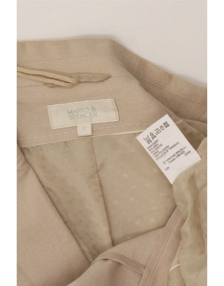 Marks & Spencer Dame 2 Button Blazer Jacket UK 12 Medium Beige Linen