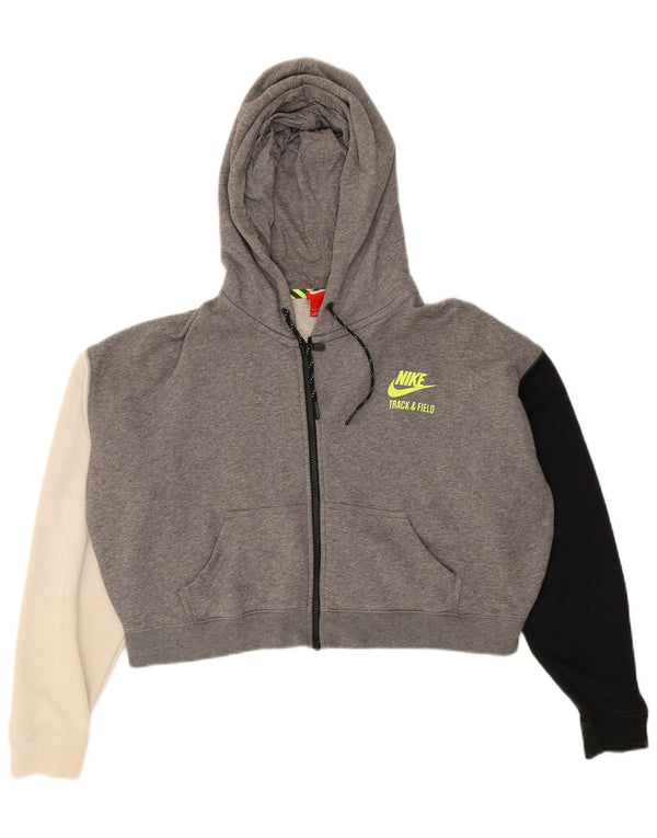 Nike Womens Graphic Crop Hættetrøje med lynlås UK 16 Large Grey Colourblock