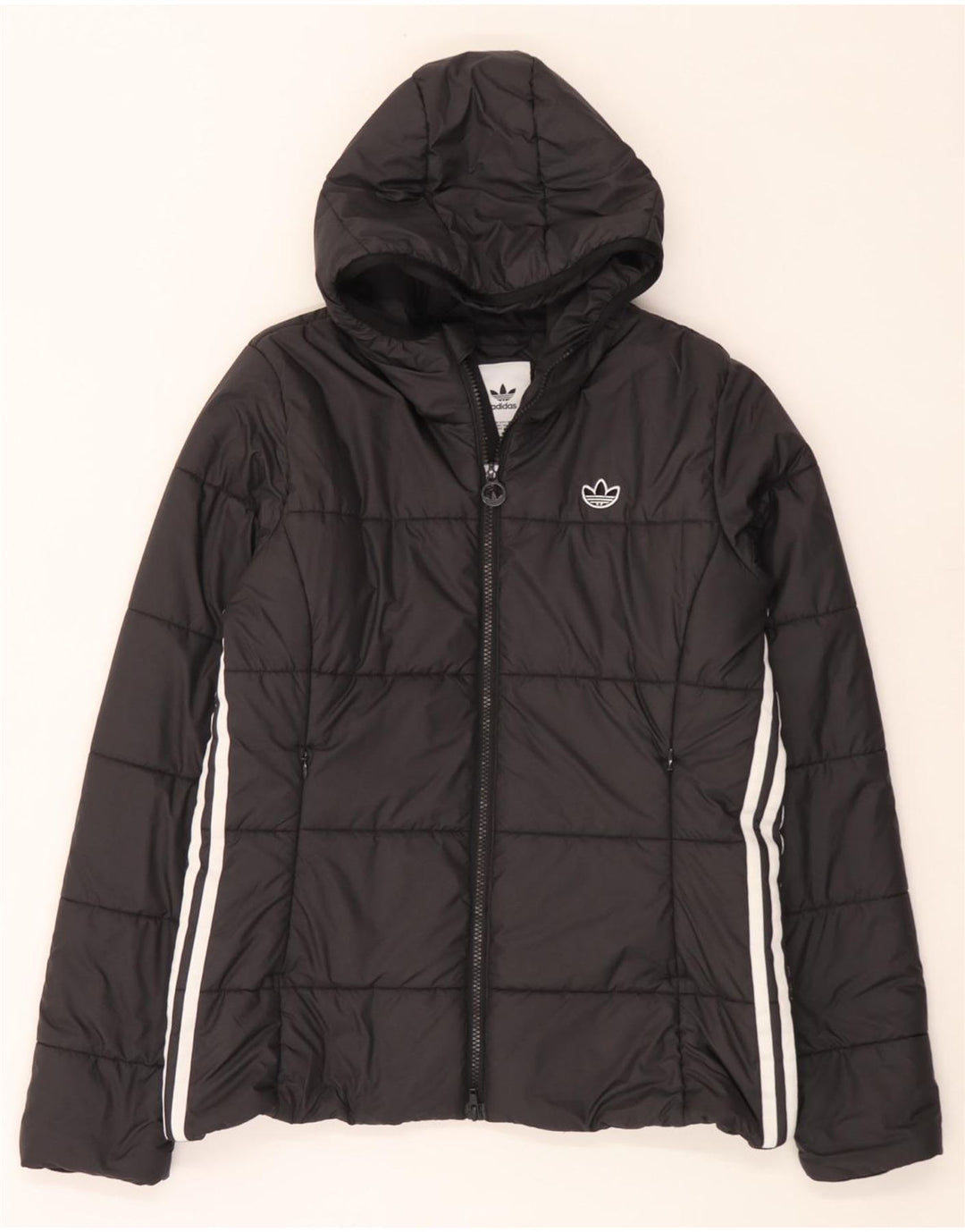 Adidas Dame Hætte Polstret Jakke UK 16 Stor Sort Polyester