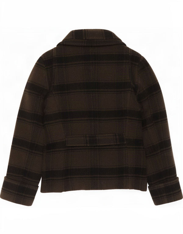 G-Star Womens Pea Coat UK 10 Small Khaki Check Wool