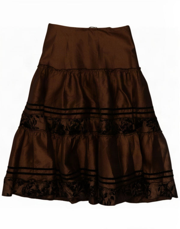 Vintage Womens Tiered Skirt UK 14 Large W34 Brown Floral Polyester