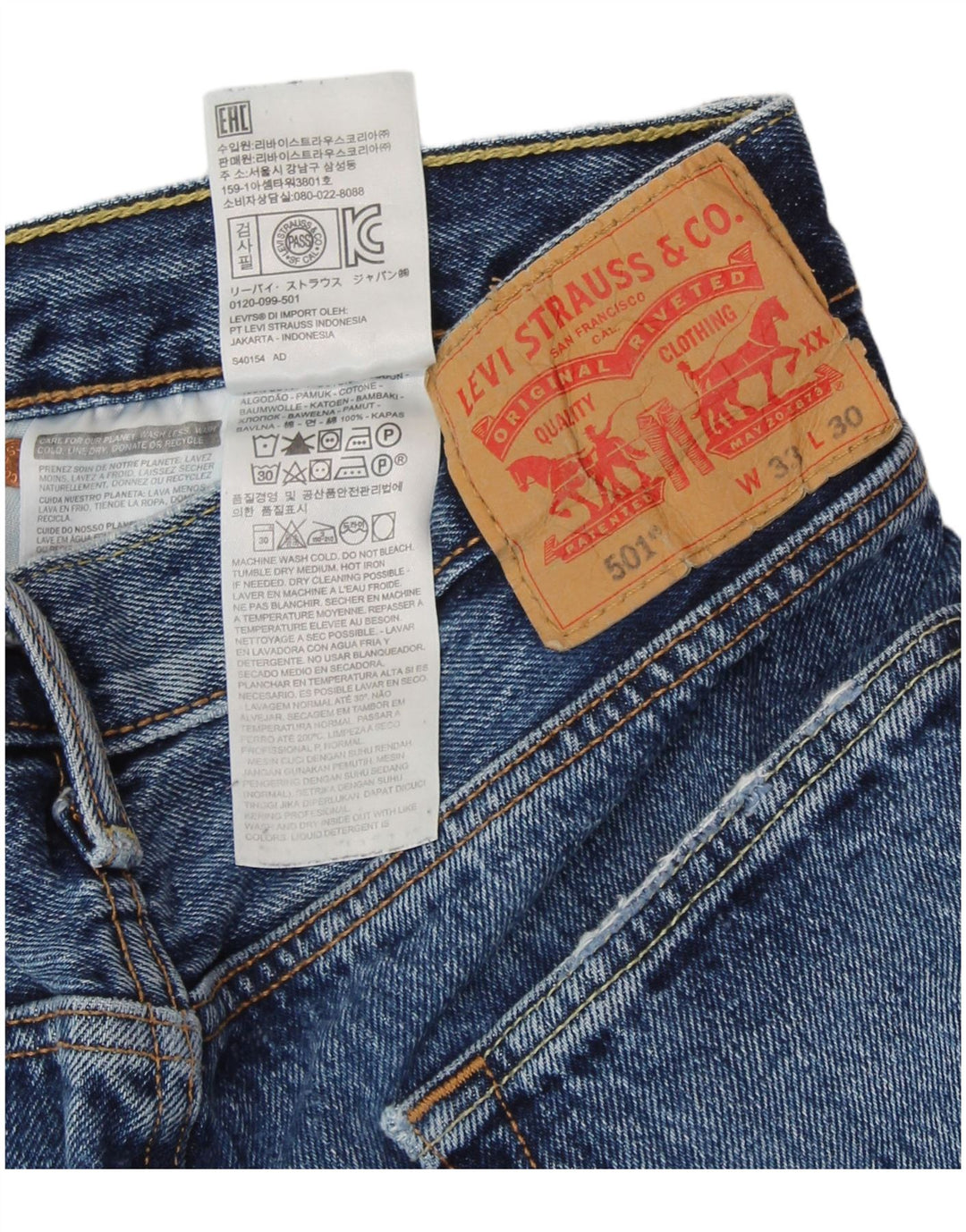 LEVI'S Herre 501 Straight Jeans W33 L30 Blå Bomuld