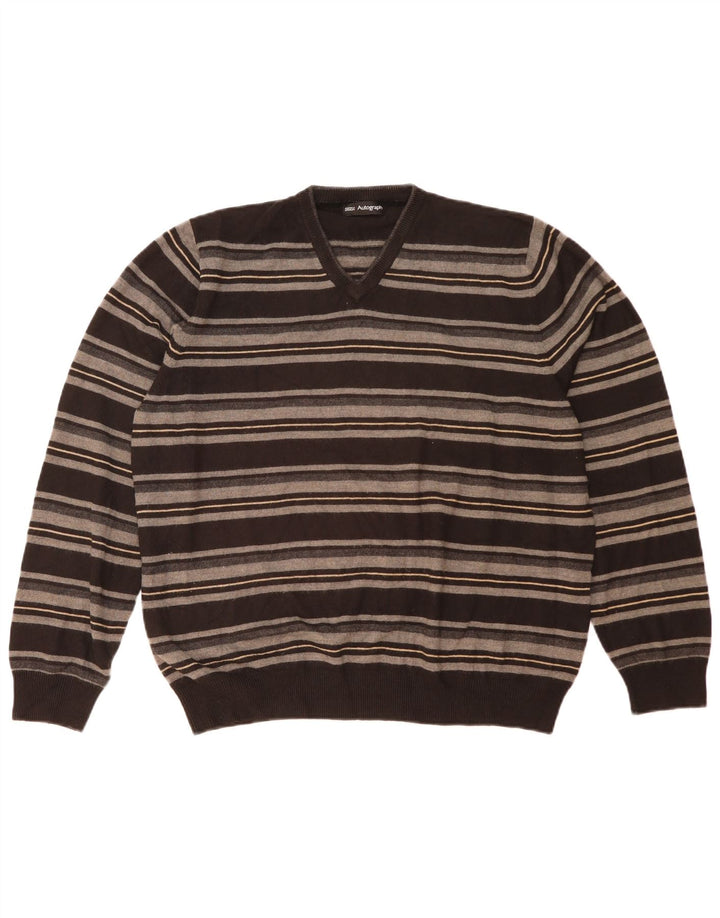 Marks & Spencer Herre Autograph V-hals sweater XL Sort Stribet