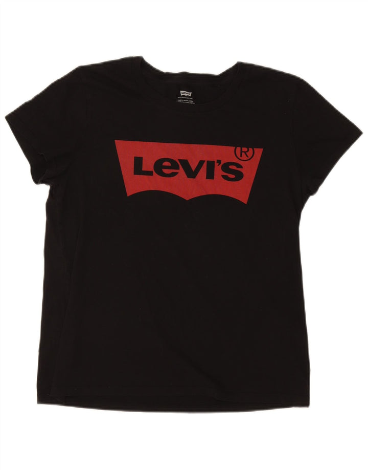 LEVI'S Womens Graphic T-Shirt Top UK 14 Medium Black Cotton