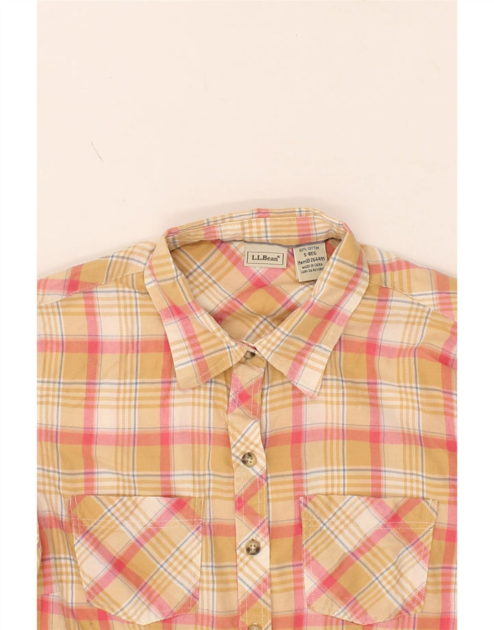 L.L.BEAN Womens Flannel Shirt UK 10 Small Beige Check Cotton Vintage L.L.Bean and Second-Hand L.L.Bean from Messina Hembry 