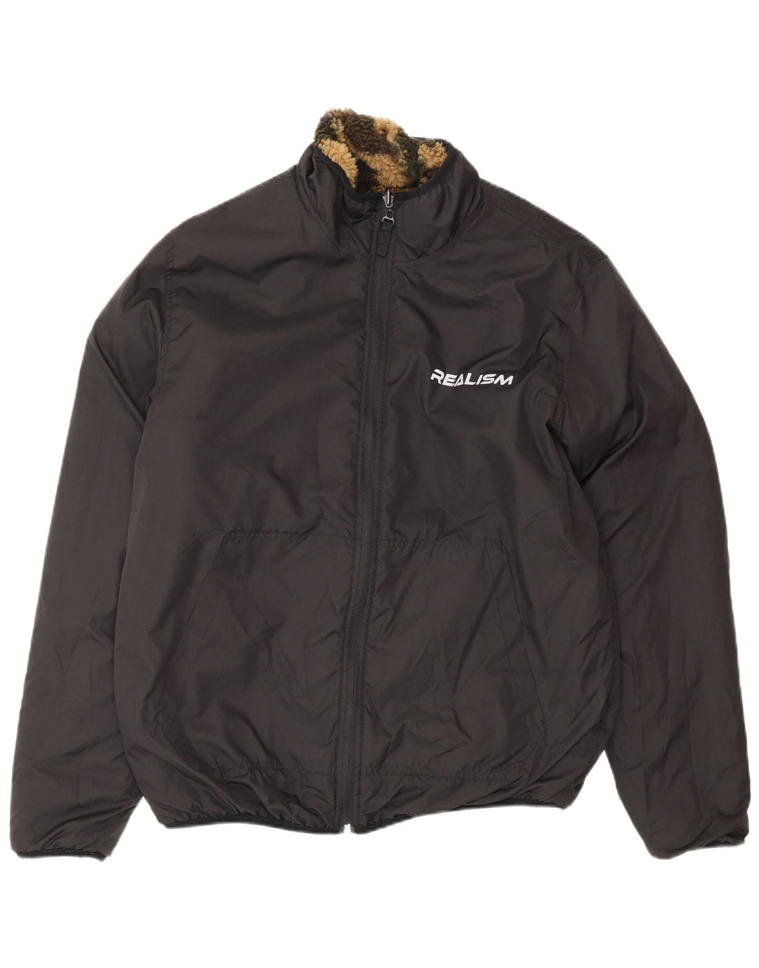 KAPITEL Herre Fleece Vendbar Jakke UK 38 Medium Khaki Camouflage