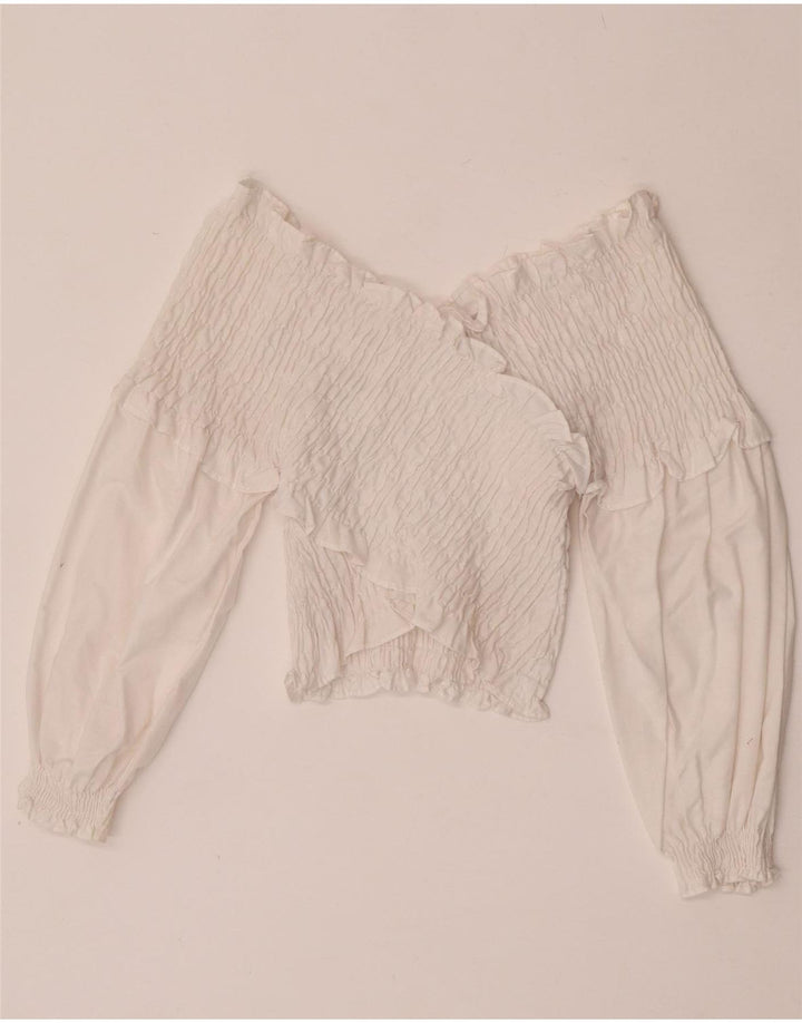 Zara Langærmet Crop Off Shoulder Top UK 12 Medium White