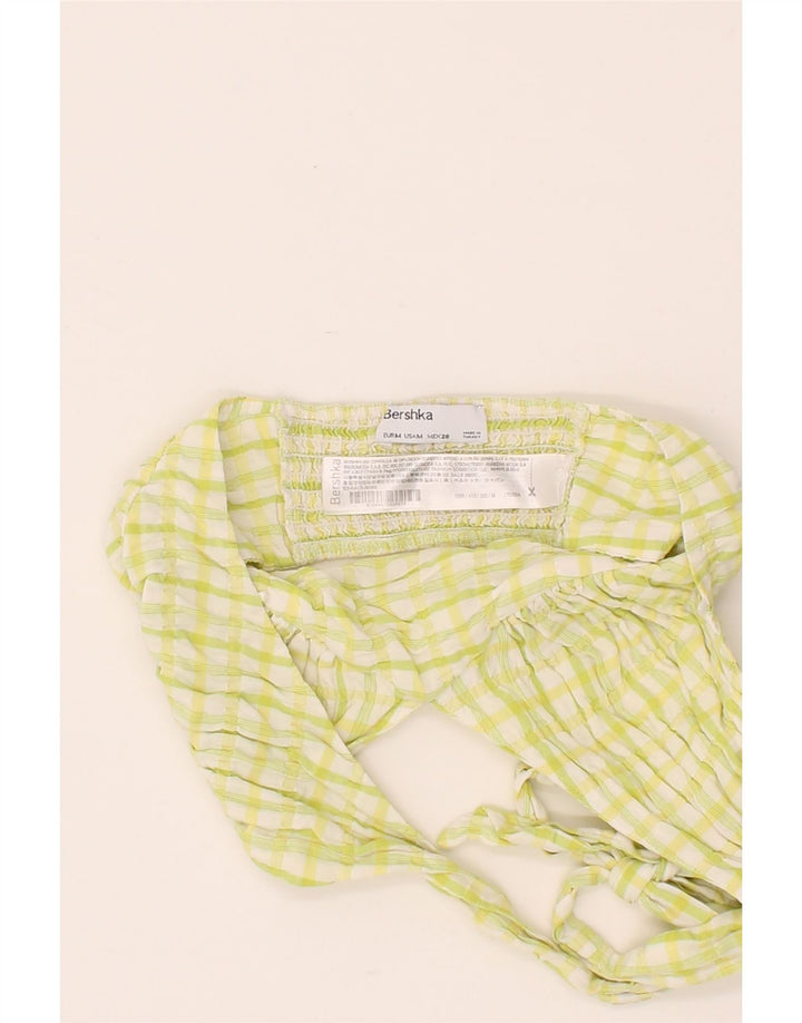 BERSHKA Womens Crop Halter Top UK 12 Medium Yellow Check Vintage Bershka and Second-Hand Bershka from Messina Hembry 