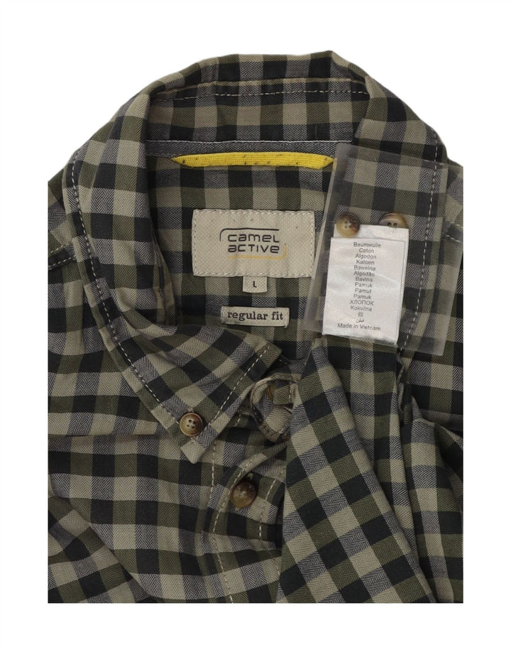 CAMEL ACTIVE Mens Regular Fit Flannel Shirt Large Khaki Gingham Cotton Vintage Camel Active and Second-Hand Camel Active from Messina Hembry 