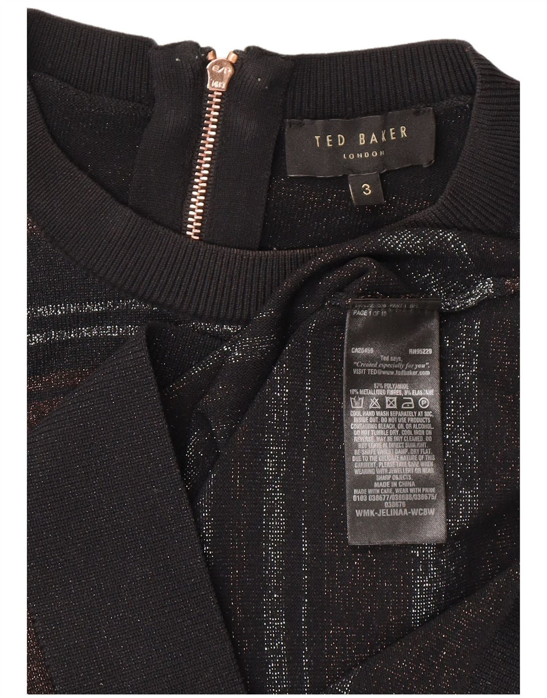 TED BAKER Womens Crew Neck Jumper Sweater Size 3 Medium Black Designer
