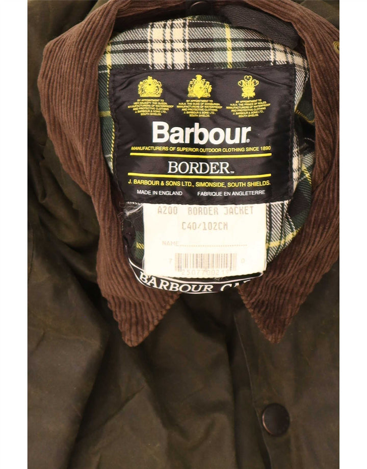 Barbour Herre Border Waxed Cotton Jacket UK 40 Medium Khaki Colourblock
