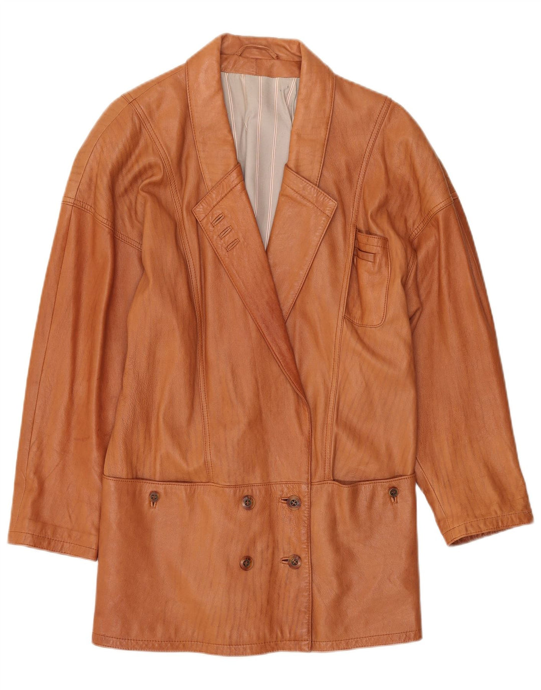 Vintage Dame Dobbeltradet Læderfrakke UK 14 Stor Brun