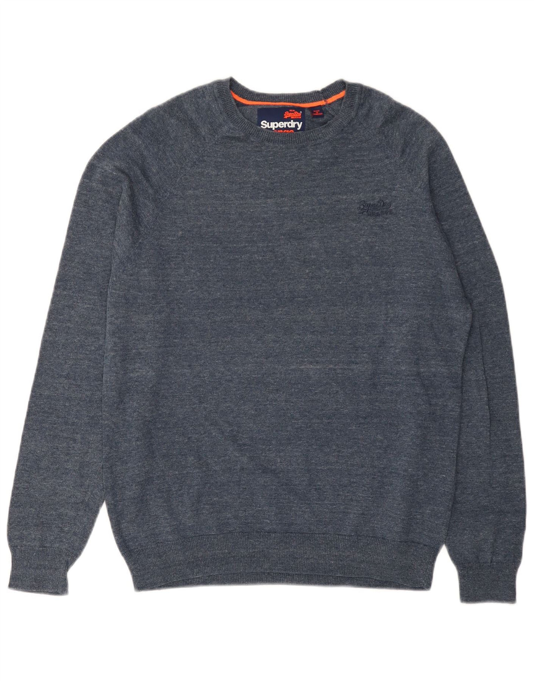 Superdry Sweater med rund hals til mænd, stor, blå flækket bomuld