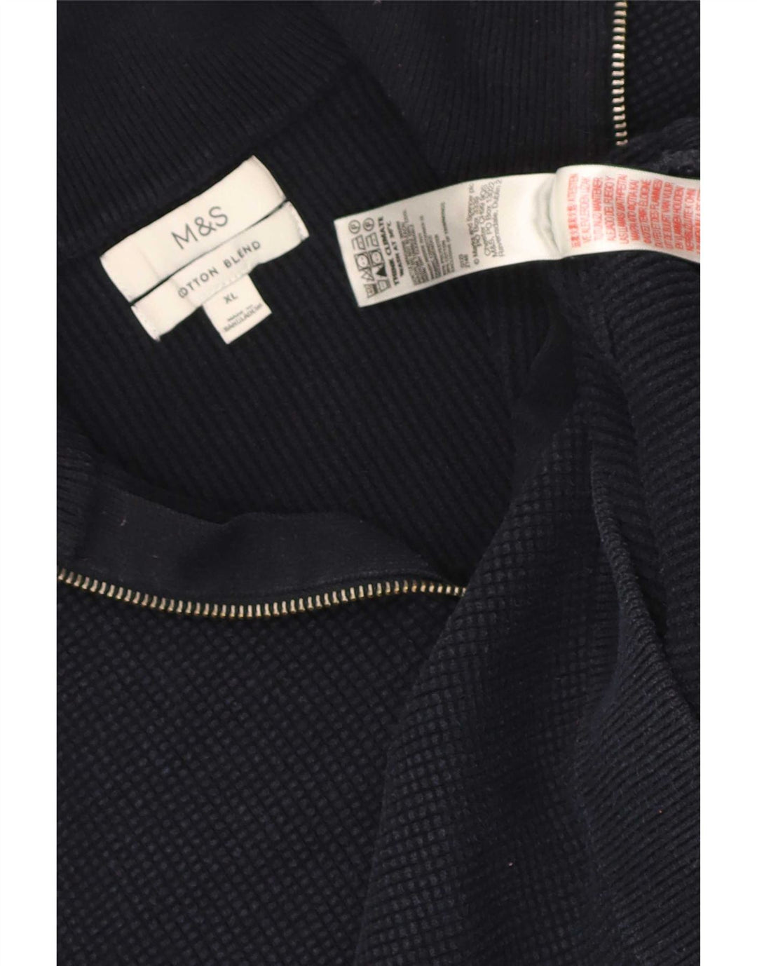 Marks & Spencer Herre Zip Neck Jumper Sweater XL Navy Blue Polyester