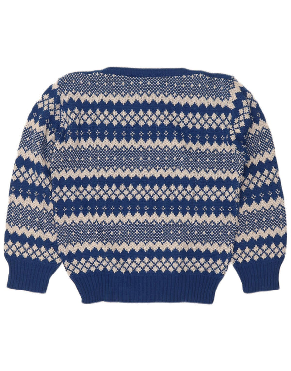 Vintage Dame Boat Neck Jumper Sweater UK 12 Medium Blue Fair Isle