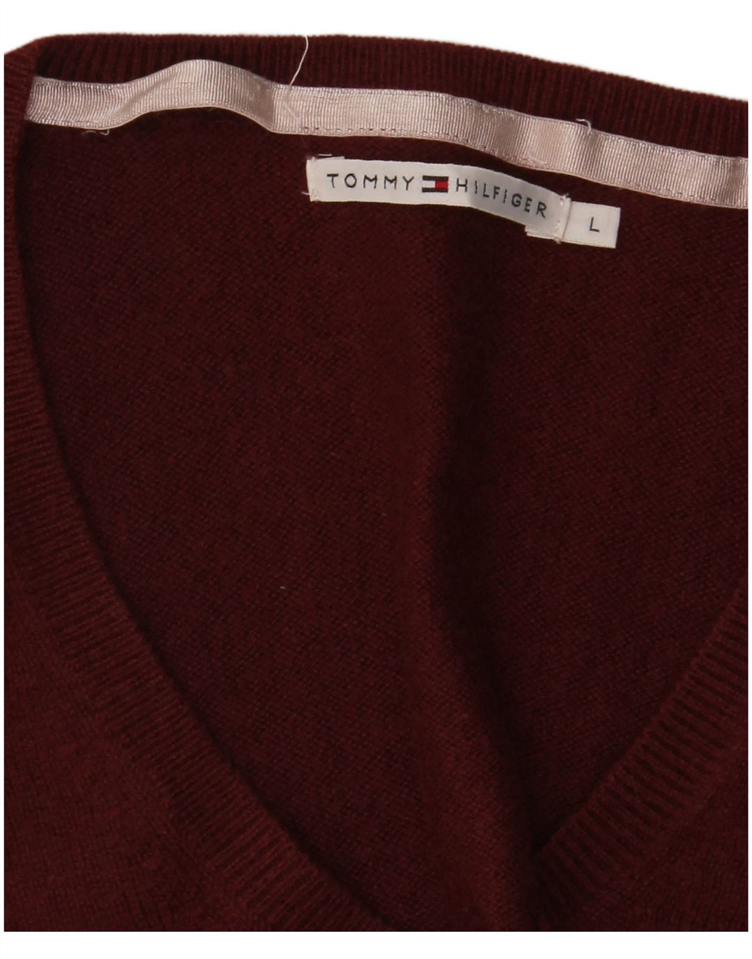 Tommy Hilfiger Dame V-hals sweater UK 14 Large Maroon