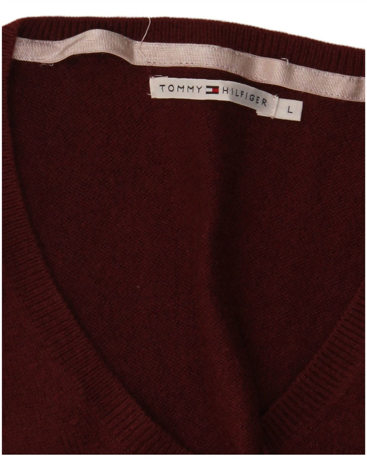 Tommy Hilfiger Dame V-hals sweater UK 14 Large Maroon