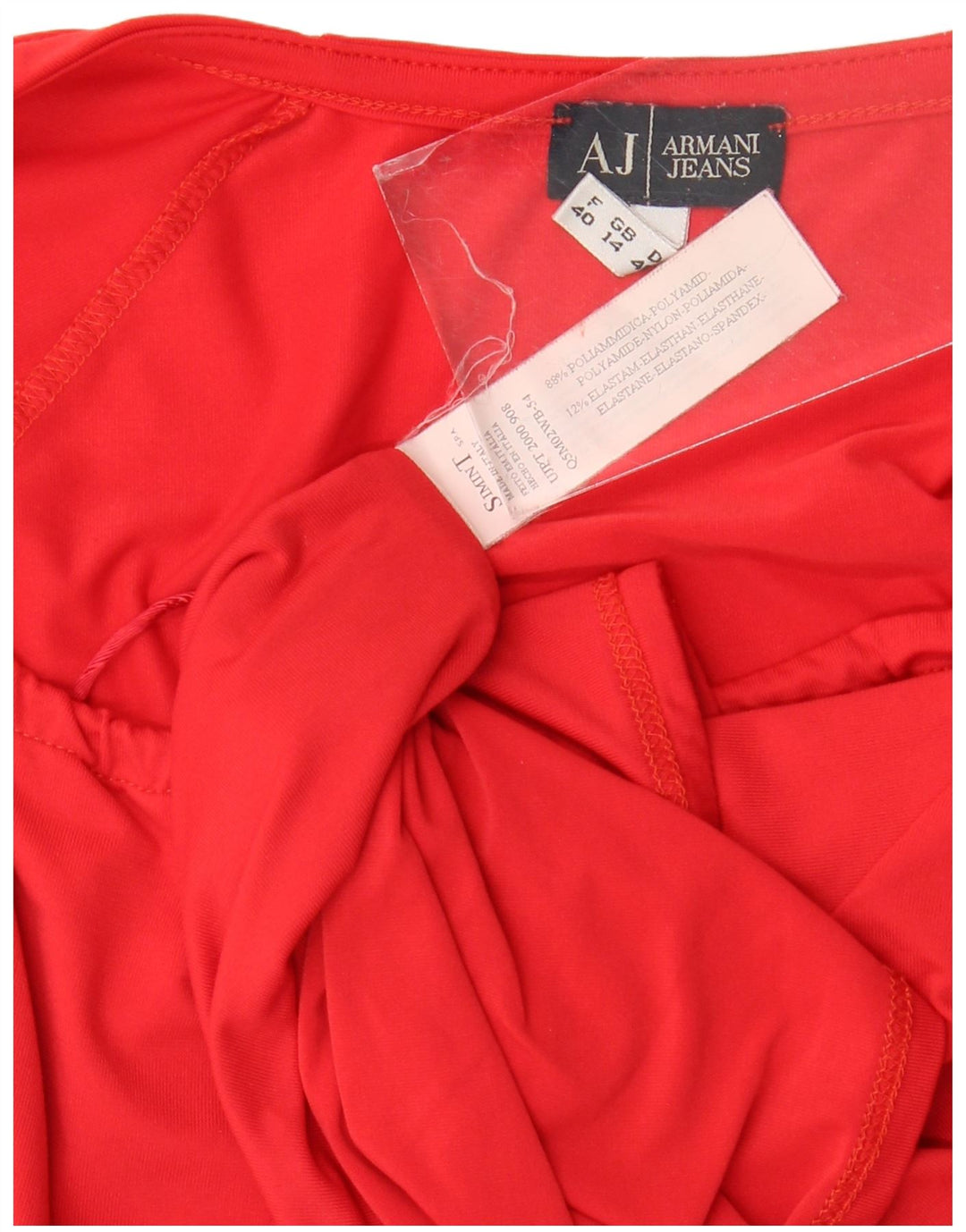 Armani Jeans Dame Crop 3/4-ærmet bluse Top UK 14 Medium Rød Polyamid
