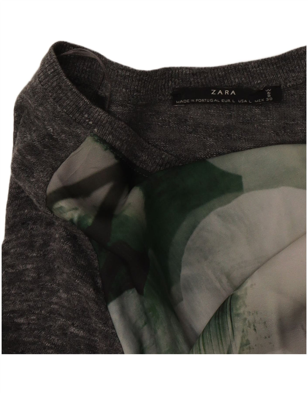 Zara Dame Bluse Top UK 16 Stor Grå Blomster
