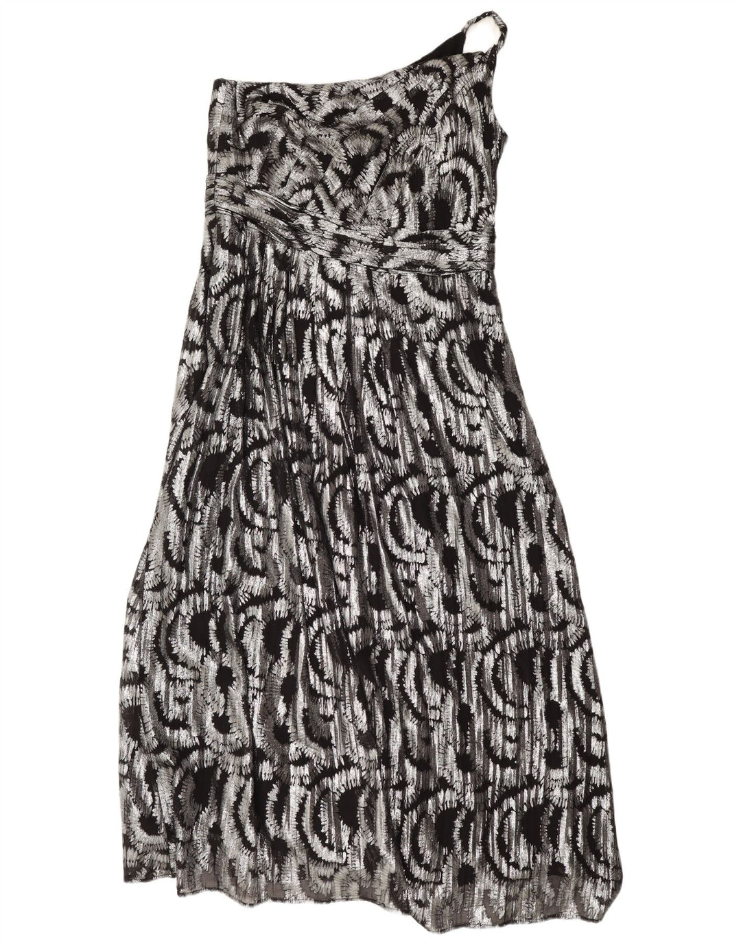 Monsoon Dame Maxi Abstrakt mønster One Shoulder Dress UK 16 Large Silver