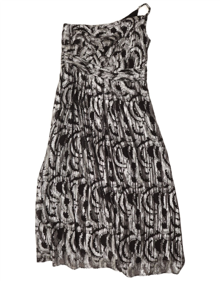 Monsoon Dame Maxi Abstrakt mønster One Shoulder Dress UK 16 Large Silver