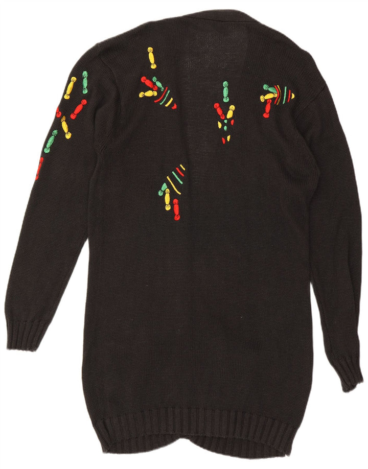 VINTAGE Dame Longline Cardigan Sweater EU 42 Large Black