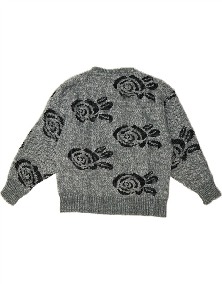 VINTAGE Womens Abstract Pattern Crew Neck Jumper Sweater IT 42 Medium Grey Vintage Vintage and Second-Hand Vintage from Messina Hembry 