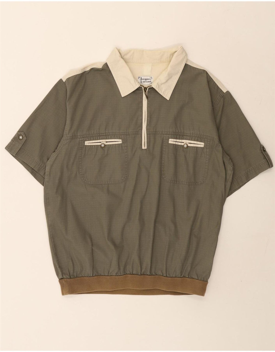 Jacques Lorant Herre Kortærmet Pullover Shirt Medium Khaki Colourblock