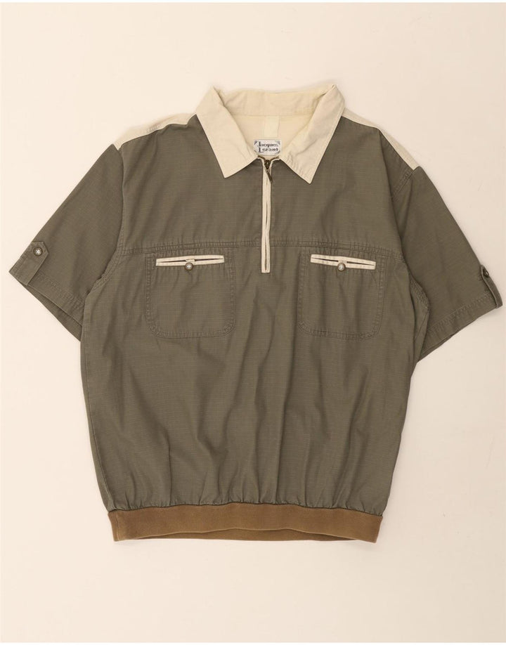 Jacques Lorant Herre Kortærmet Pullover Shirt Medium Khaki Colourblock