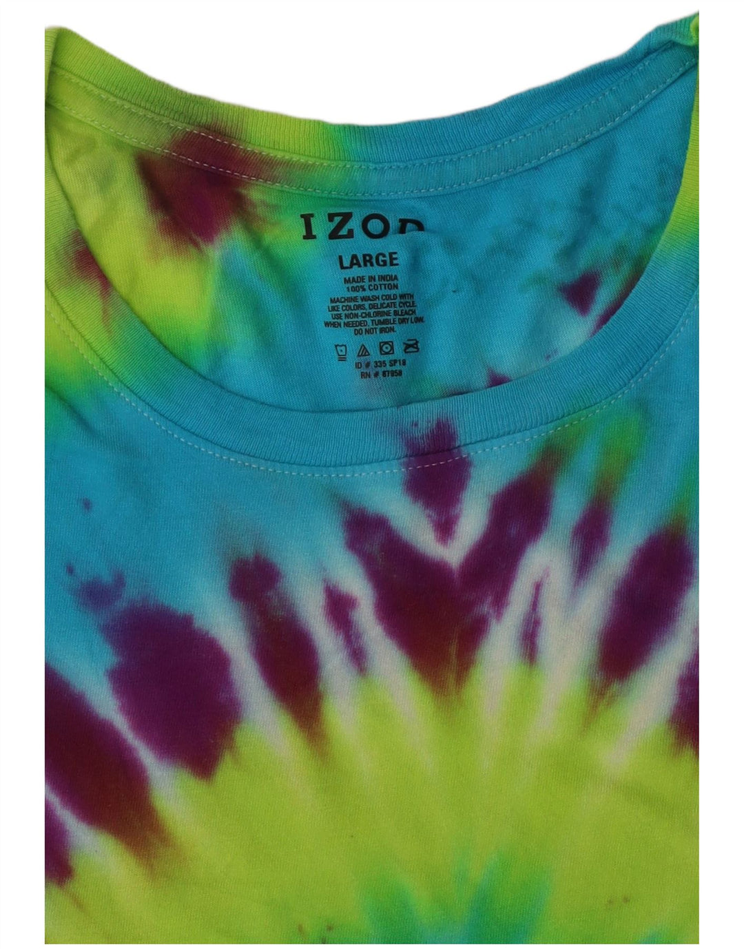 Izod Herre T-Shirt Top Stor Flerfarvet Tie Dye Bomuld Hippie