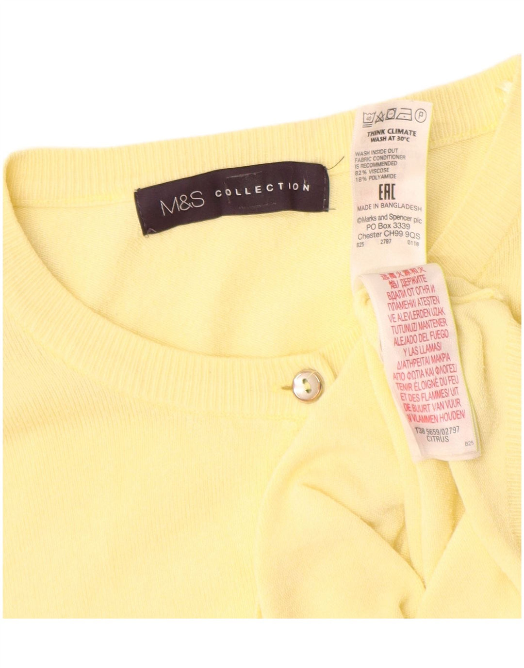 Marks & Spencer Dame Cardigan Sweater UK 16 Large Yellow Viscose