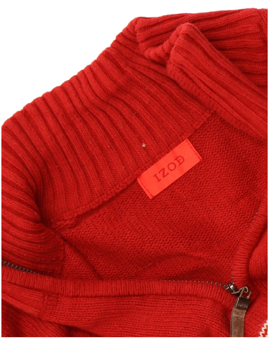 IZOD Sweater med lynlås til mænd Medium Red Fair Isle