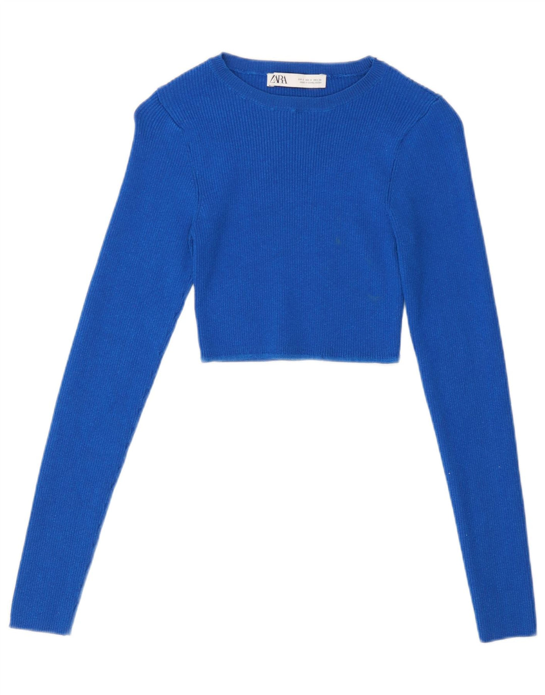 Zara Womens Crop Top Langærmet UK 8 Small Blue Viscose