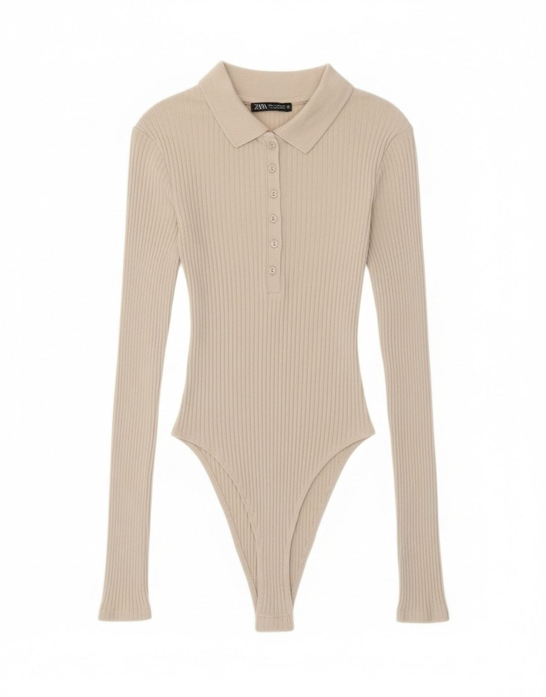 Zara langærmet bodysuit til kvinder UK 8 Lille beige bomuld