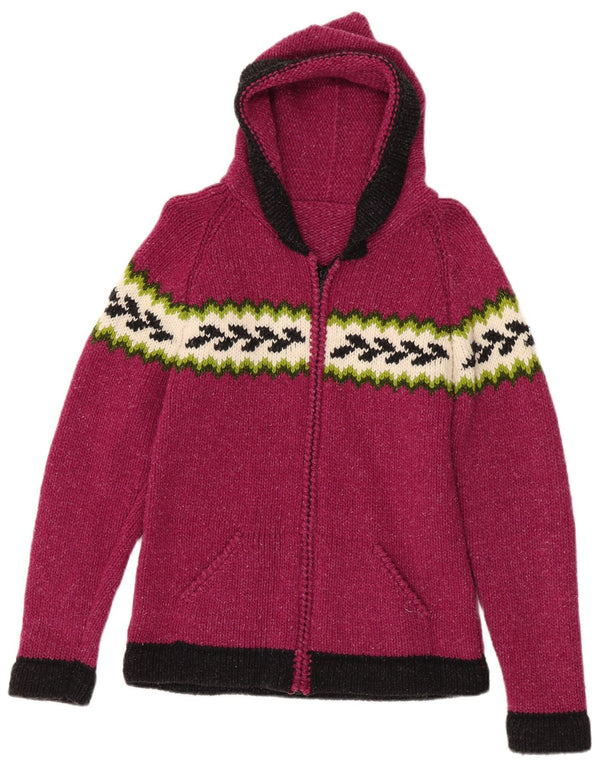 Vintage sweater med hætte til kvinder UK 10 Small Pink Geometric