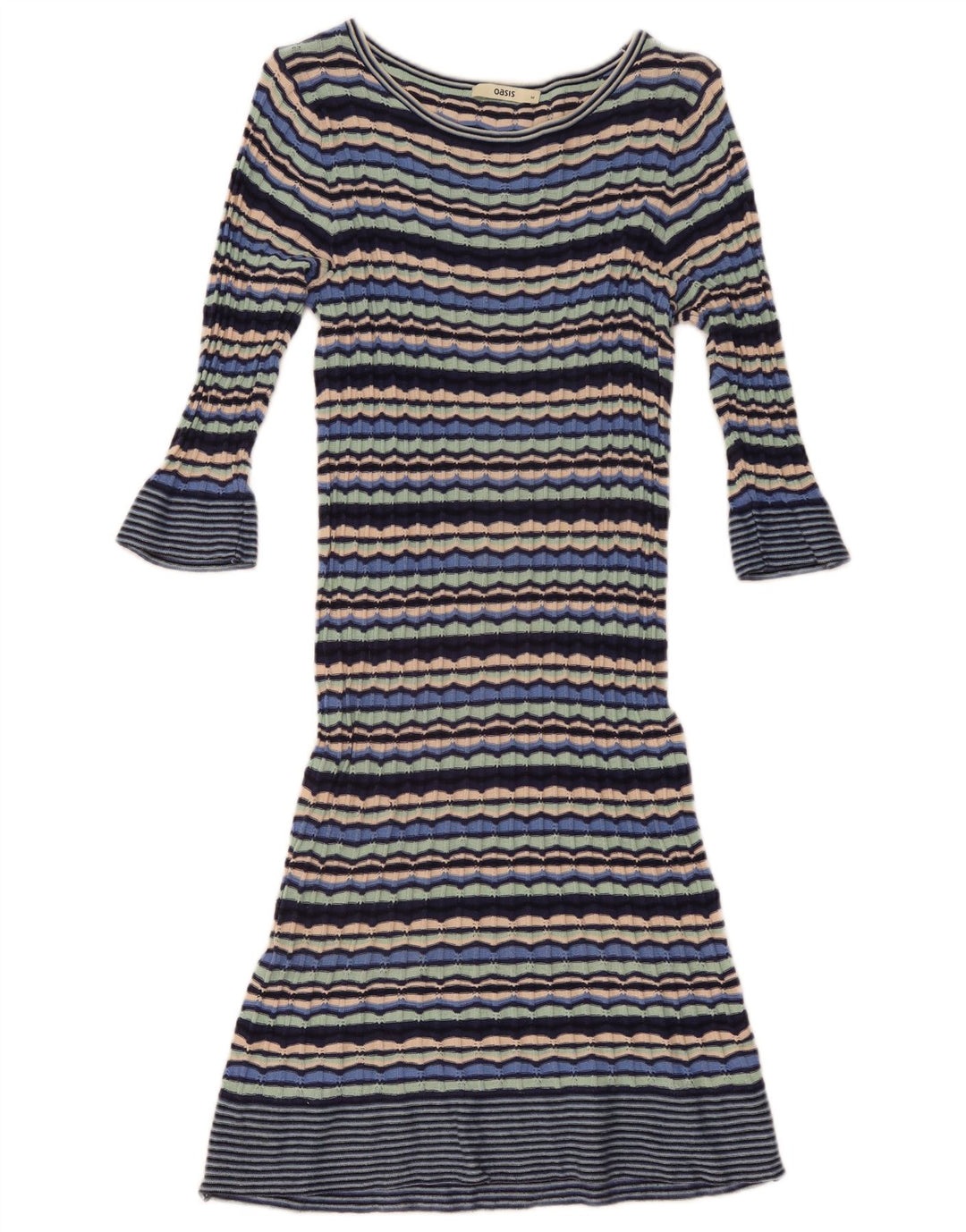 Oasis Dame 3/4-ærmet Jumper Dress UK 12 Medium Flerfarvet Stribet