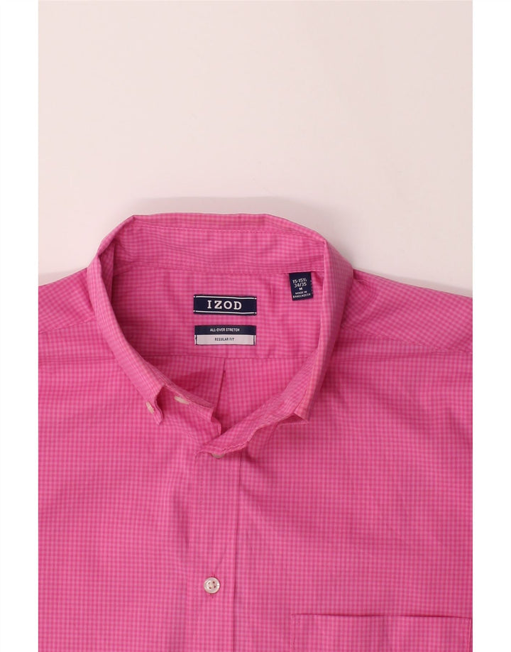 IZOD Mens Regular Fit Shirt Size 15 1/2 Medium Pink Gingham Cotton Vintage Izod and Second-Hand Izod from Messina Hembry 
