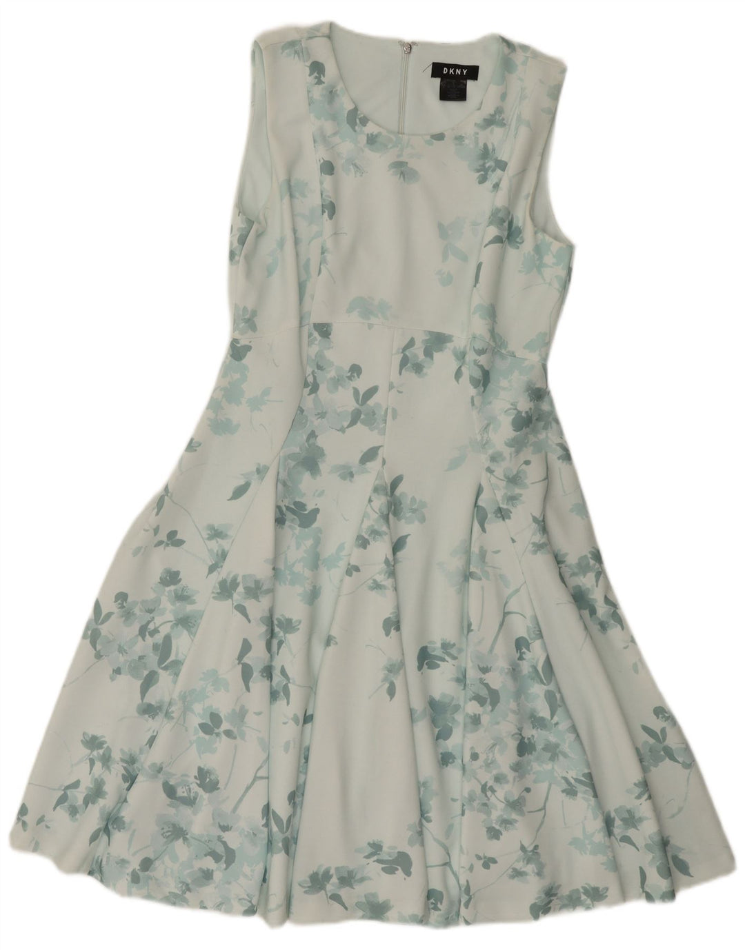 Dkny Dame Ærmeløs A-Line Kjole EU 40 Medium Green Floral Polyester
