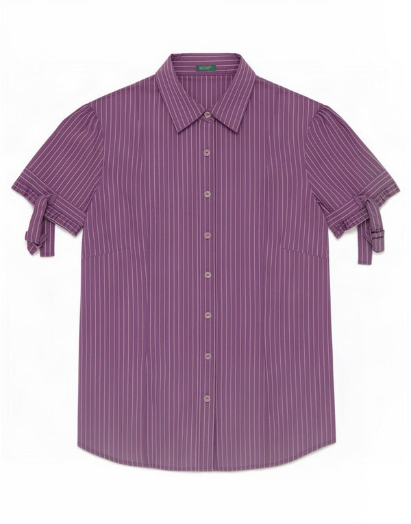 Benetton Womens Short Sleeve Shirt UK 12 Medium Purple Pinstripe