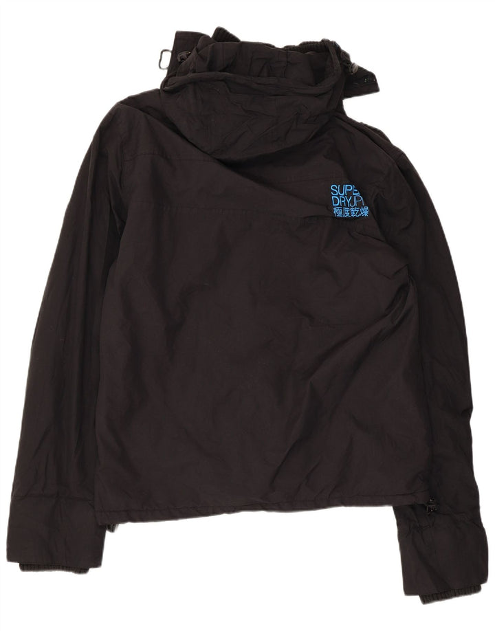 SUPERDRY vindjakke med hætte til kvinder UK 16 Stor sort nylon