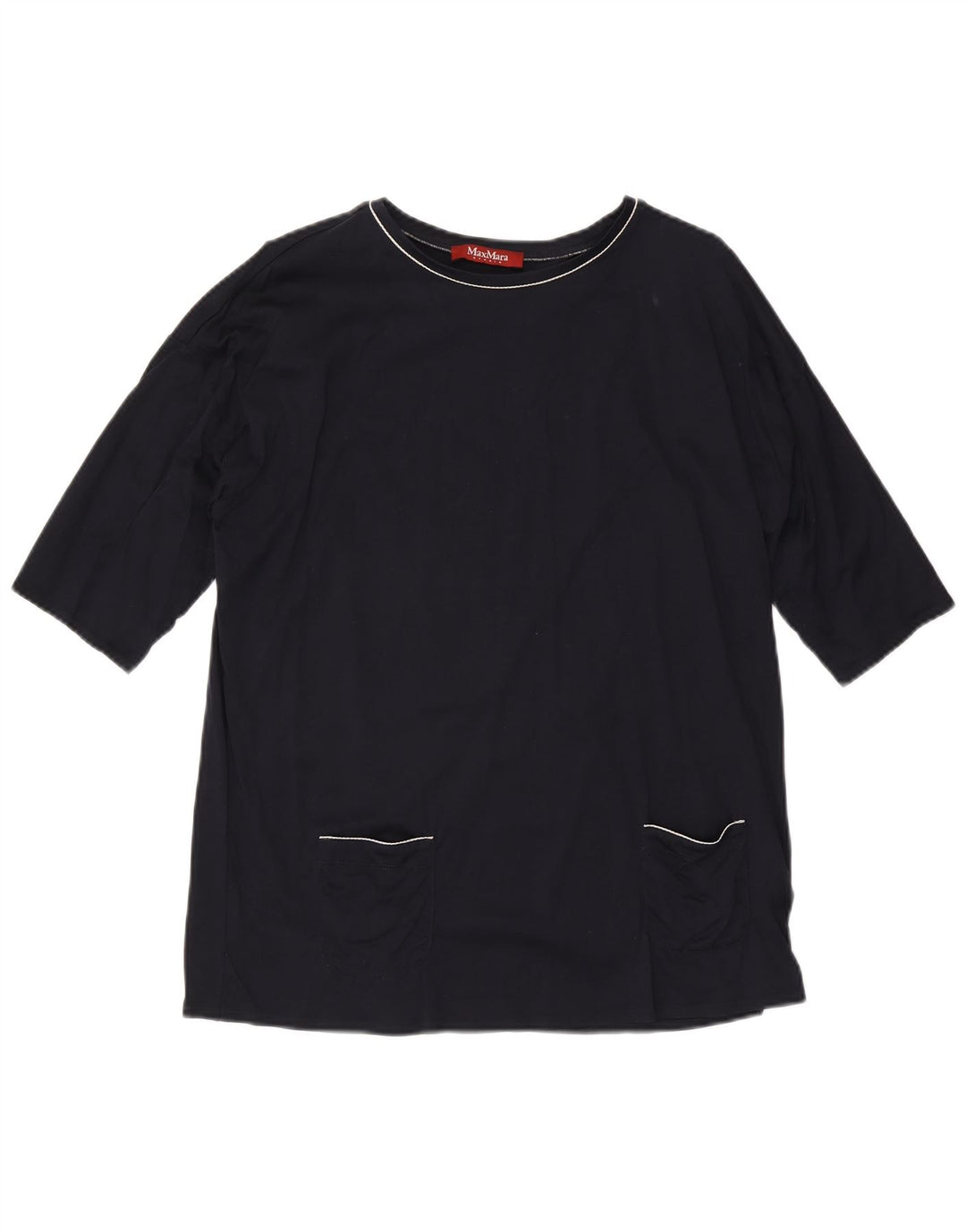 MAX MARA Dame 1/2-ærmet bluse Top UK 14 Medium Navyblå Bomuld