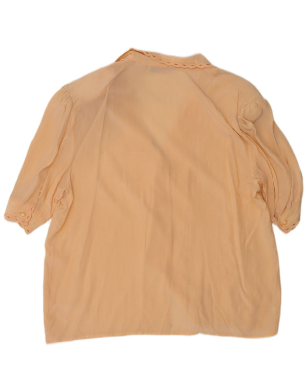 Vintage Kvinder Kortærmet Oversized Skjorte Bluse UK 16 Stor Beige Silke
